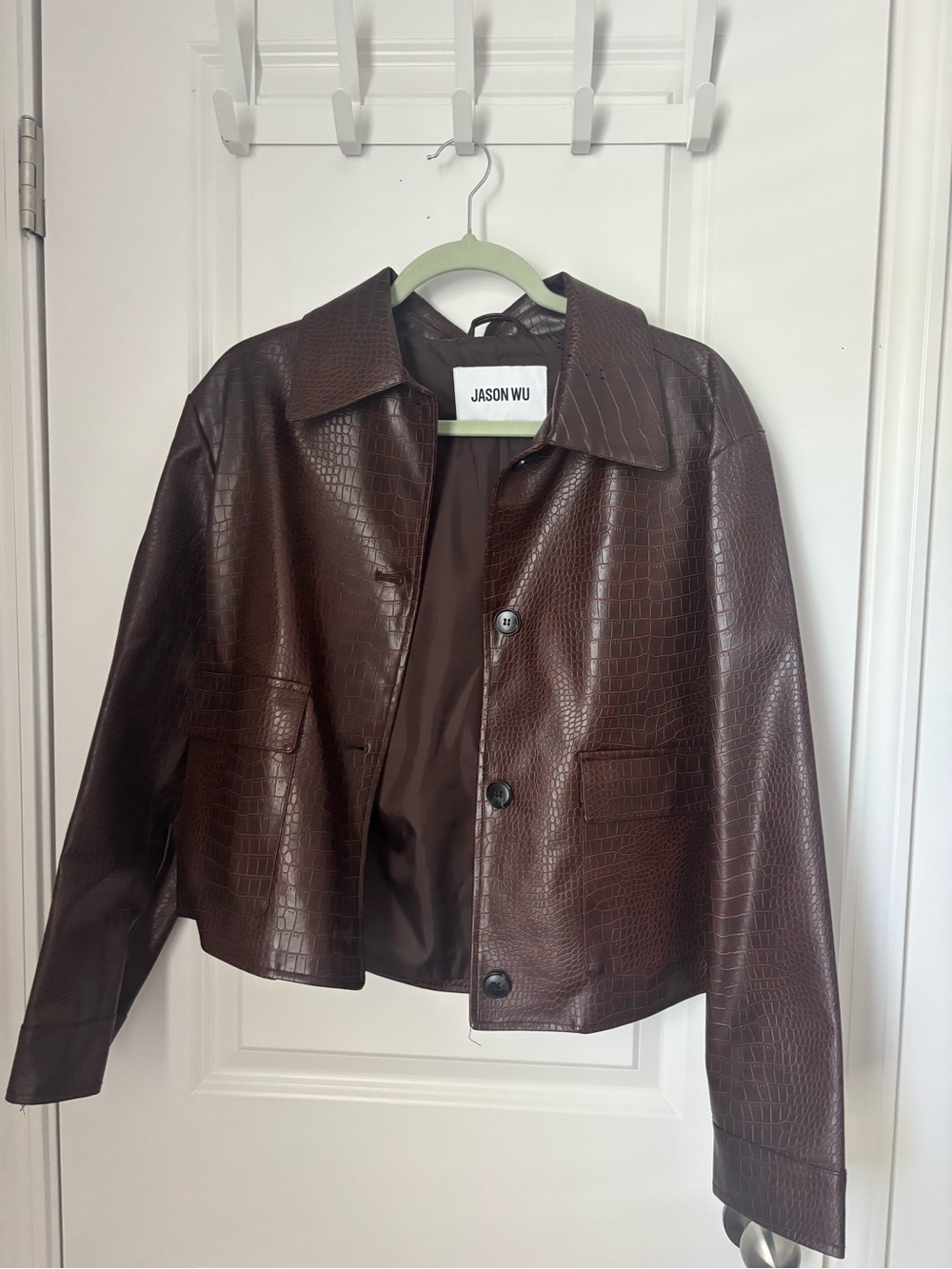 Jason Wu Dark Brown Croc-Embossed Faux Leather Jacket